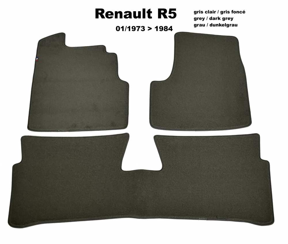 Sonstige-Citroen - tapis de sol, Renault R5 de 01.1973 à 1984, kit moquette gris clair de très haute qualit