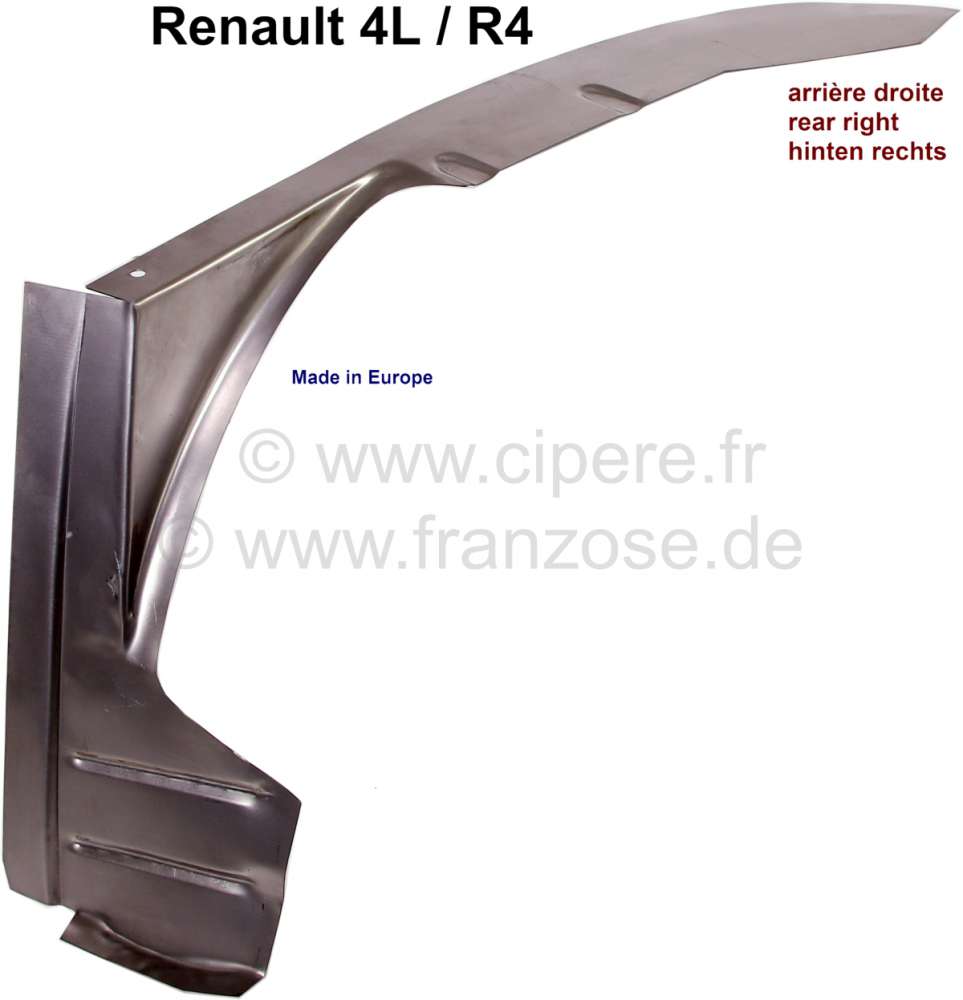 Renault - tôle de réparation de passage de roue arrière droit, Renault 4L, tôle de réparation p