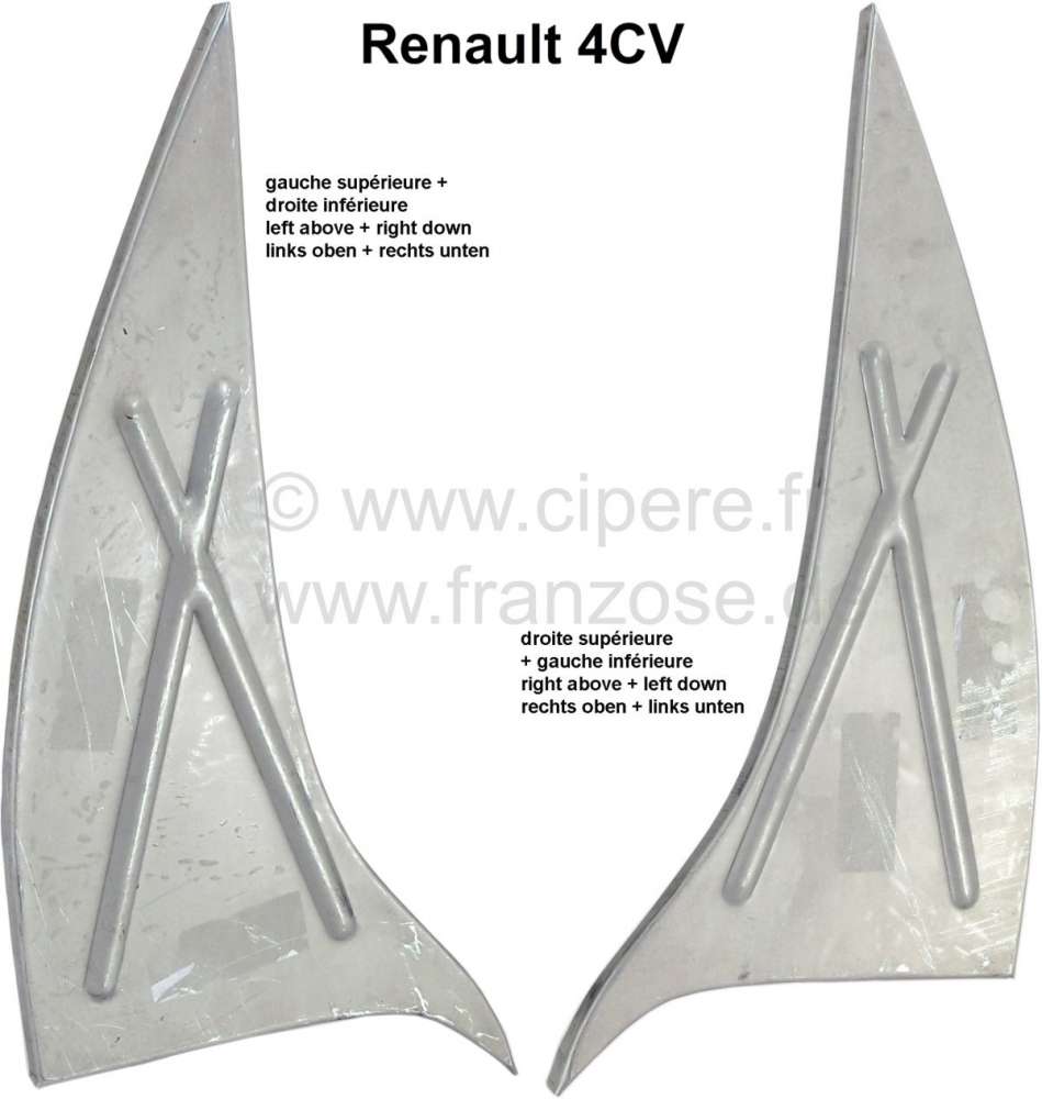 Alle - tôle de réparation, triangle de plancher, Renault 4CV, la paire (gauche+droite)