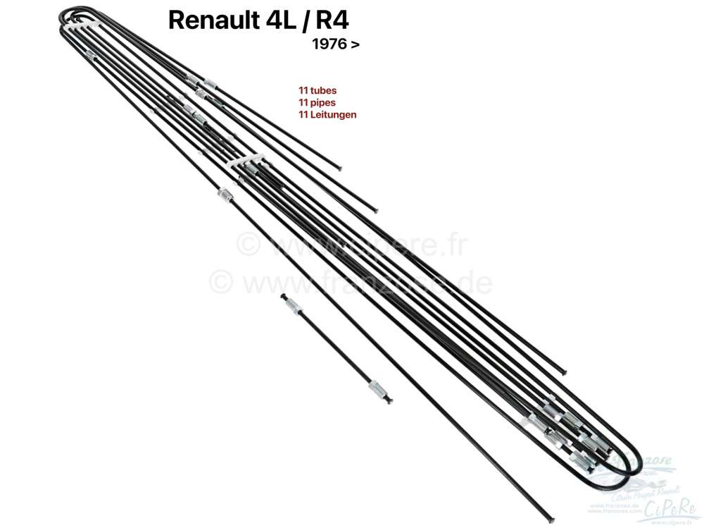 Renault - tubes de freins, Renault 4L après 1976, 11 tubes: TUBE 1: 15cm, 2 x collet E *  TUBE 2: 1