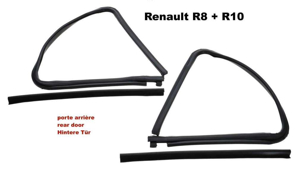 Renault - joint de vitre, Renault R8 + R10, pour vitre fixe de porte arrière, vendu par paire (D+G)