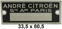 Alle - plaque constructeur Citroën Traction, 2cv anciens modèle, DS, HY, couleur noire, plaque 