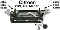 Citroen-2CV - levier de chauffage avec son support, 2CV, HY, levier et support en tôle