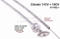Citroen-2CV - câble de starter avec bouton oval, Traction - 11cv et 15cv après 07.1952, adaptable sur 