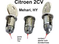 Citroen-DS-11CV-HY - barillets de serrures, Citroën 2CV ancien modèle, HY, Mehari, jeu pour 2 porte + 1 conta