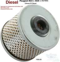 Peugeot - filtre à huile, Peugeot 403 diesel, 404 diesel jusque 09.1969 -  Citroen HY Diesel, équi