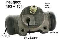 Peugeot - cylindre de roue, Peugeot 403 et 404, arrière droit, diamètre piston 23,81 mm, raccord f