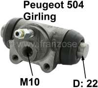 Peugeot - cylindre de roue, Peugeot 504 pick up après 10/81, arrière, équipé Girling, raccord M 
