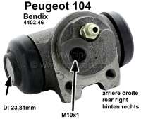 Peugeot - cylindre de roue arrière droite, Peugeot 104, pour freinage Bendix simple circuit à part