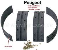 Peugeot - garnitures de machoires de frein, Peugeot, à riveter, largeur 65,0mm, diamètre tambour 2