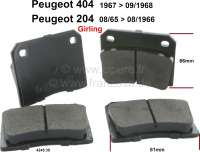 Peugeot - plaquettes de frein avant, Peugeot 204 de 08.1965 à 08.1966, 404 de 1967 à 09.1968, frei