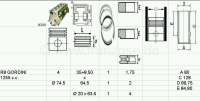 Alle - pistons et chemises, Renault R8 Gordini, moteur 1255cm³, alésage 74,50mm, axe de piston 