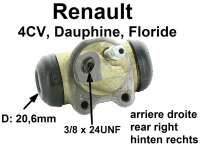 Renault - cylindre de roue, Renault 4CV, Dauphine, Floride, arrière droite, diamètre piston 20,6 m