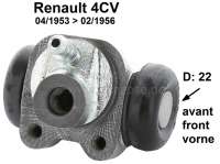 Alle - cylindre de roue, Renault 4CV de 04.1953 à 02.1956, freins avant, diamètre piston 22 mm,