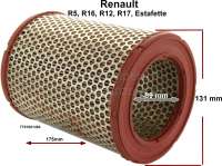 Renault - filtre à air, Renault R5, Estafette, R16, R12, R17, Alpine 1600, rond, hauteur 175mm, dia