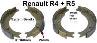 Renault - machoires de frein arrière (jeu), Renault 4L, R5,  freins Bendix, 160mm, largeur 26mm.  M