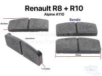 Renault - plaquettes de frein, Renault R8, R10, Alpine 110, arrière, Bendix, hauteur 40,5mm, largeu