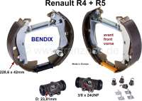 Alle - machoires de frein avant (jeu) avec cylindres de frein, Renault 4L, R5, freins Bendix, pis