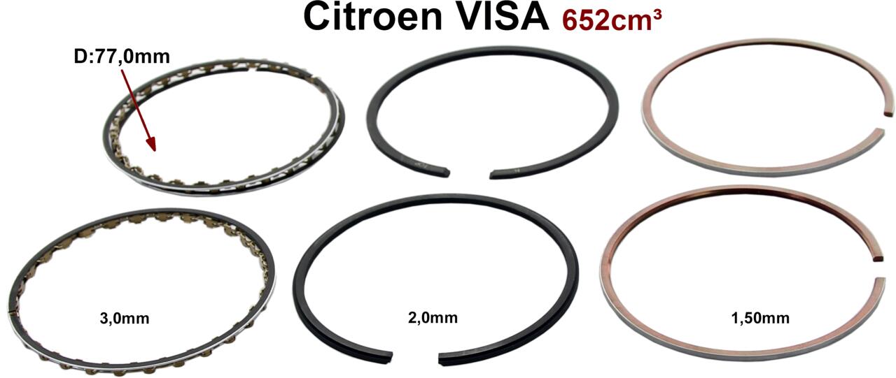 Kolbenringsatz für Citroen Visa 652. 1 Set für 2 Kolben. Maße: 77 x 1.5 + 2 + 3 mm STD.