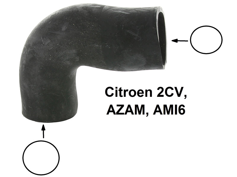 Gummischlauch für Citroen 2CV, AZAM, AMI6. Zwichen runden Vergaser und grauen Blechluftfilter. Innendurchmesser ca. 50mm