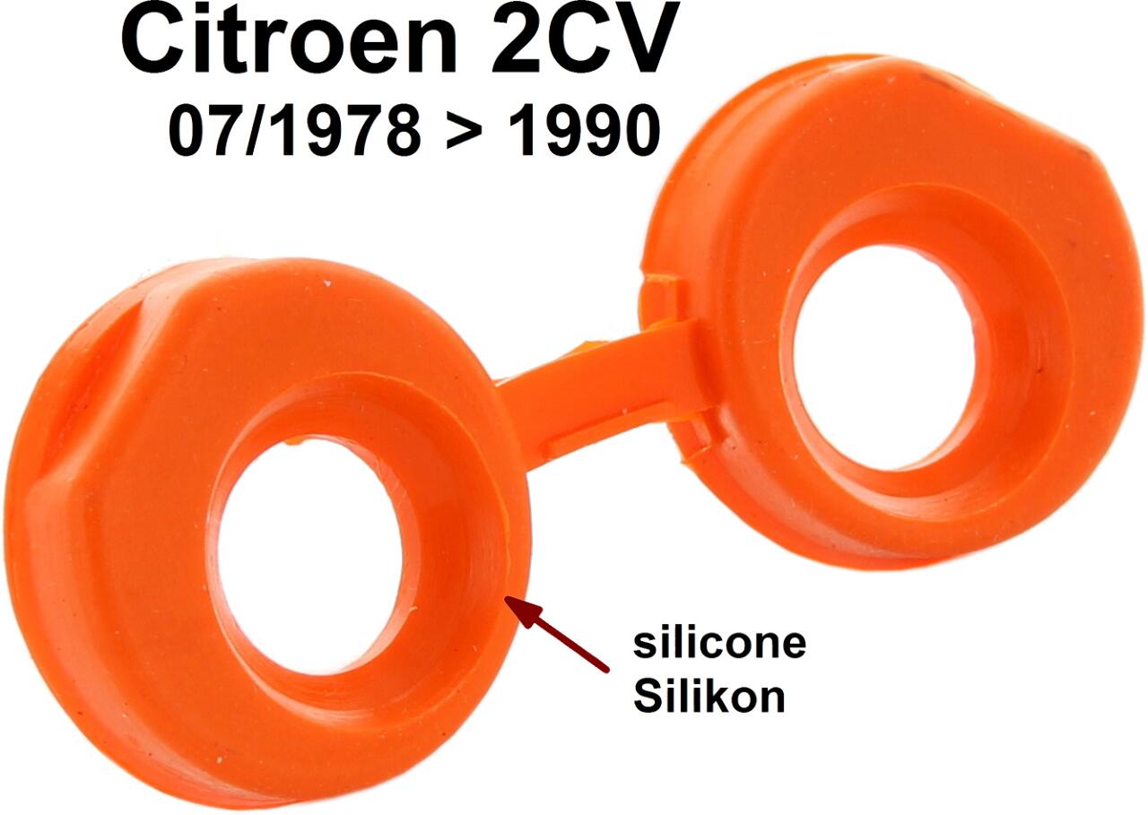 Stößelrohrdichtung für Citroen 2CV6, ab Baujahr 07/1978. Die Dichtungen sind aus Silicon angefertigt, und damit wesentlich haltbarer.