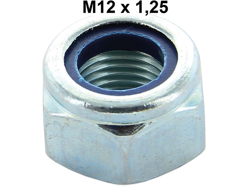 Mutter selbstsichernd M12 x 1,25. Verbaut an Stoßdämpferbolzen Citroen 2CV + an der Spurstange vom Citroen DS.