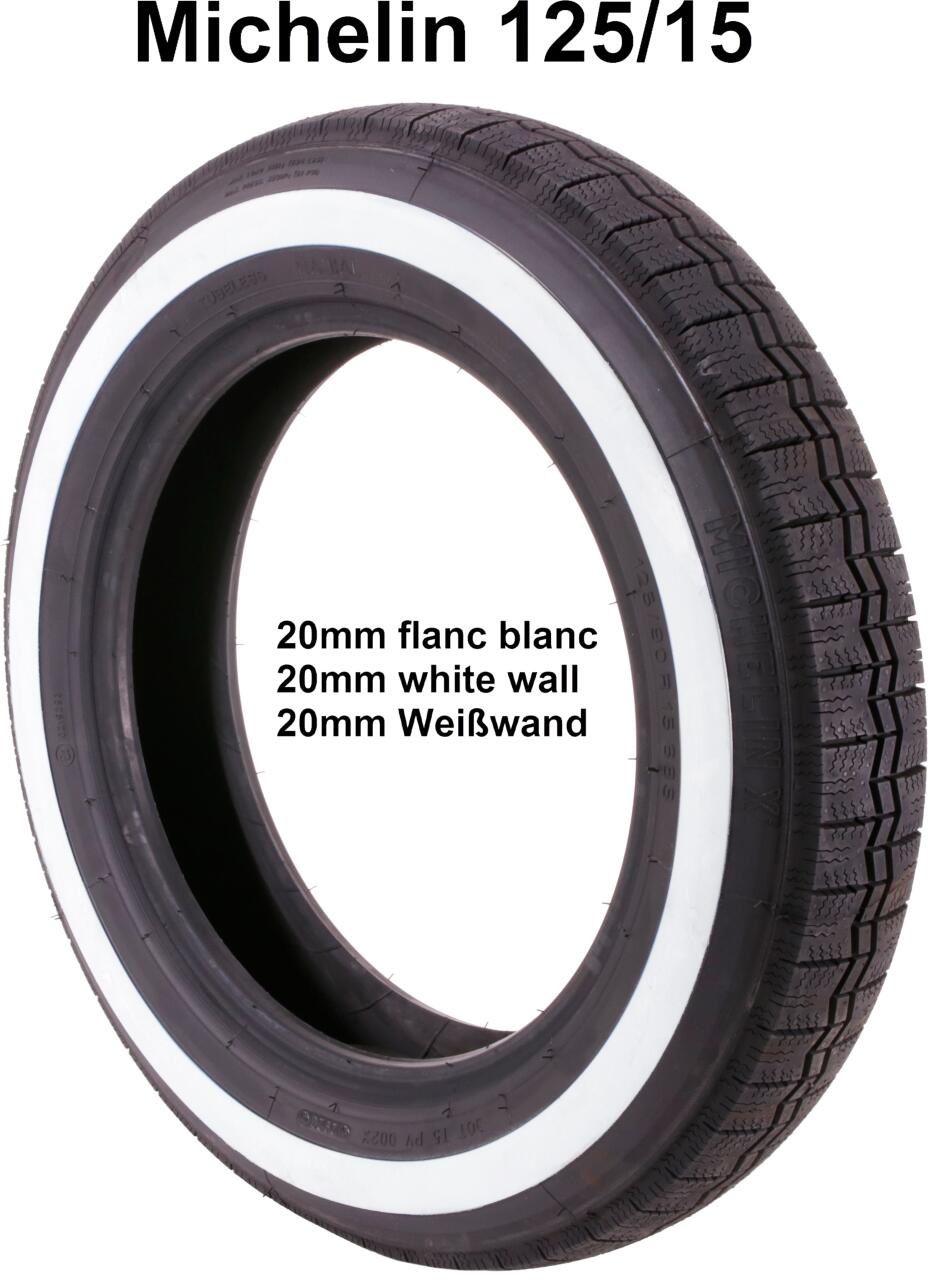 Reifen 125/15 mit 27mm Weißwand. Hersteller Michelin. Der Reifen mit Weißwandstreifen wird direkt von Michelin produziert! Luftdruck bei 2CV: