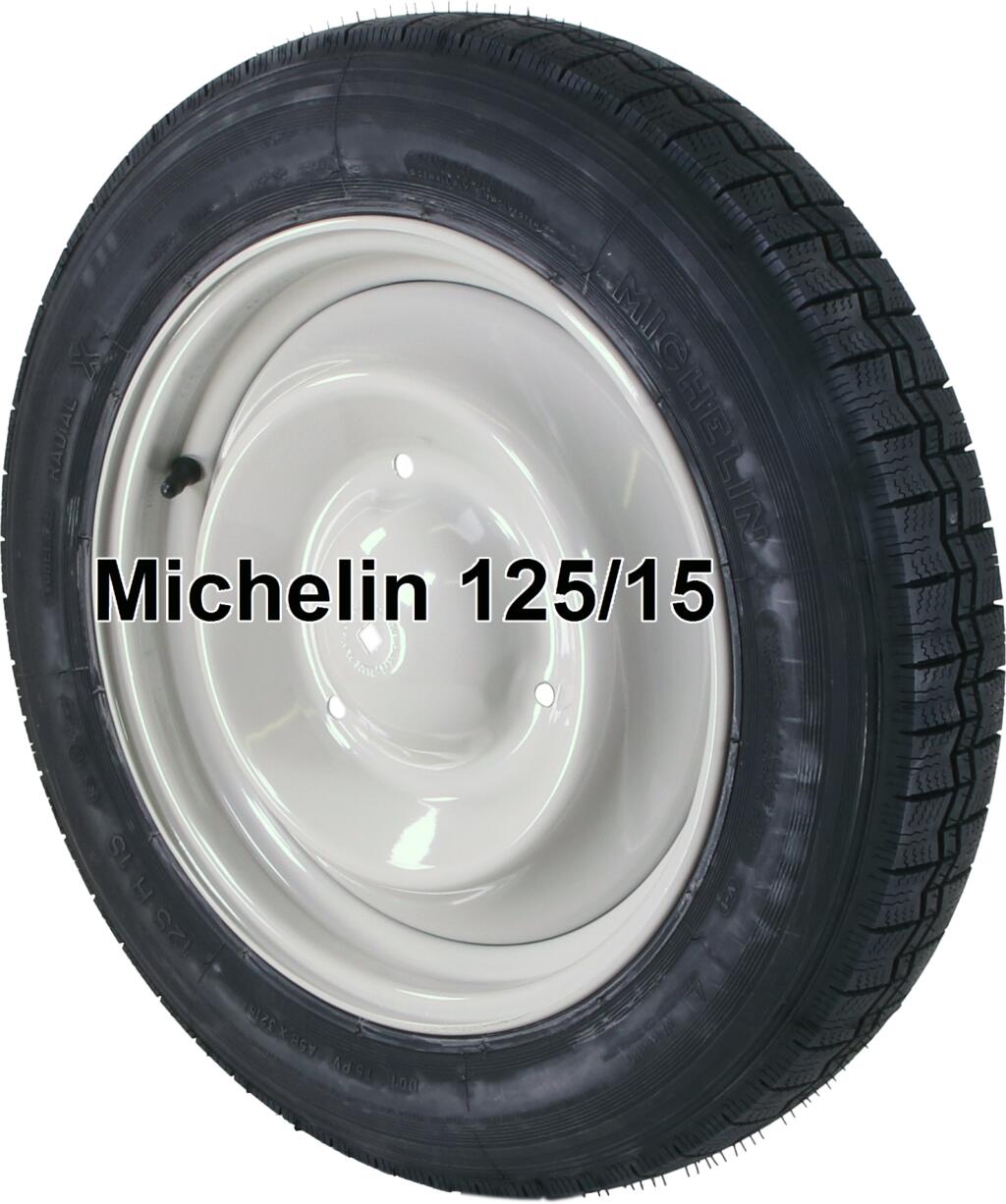 Reifen aufgezogen auf einer neuen Felge, R125/15. Hersteller Michelin. Wir verwenden nur unsere eigenen