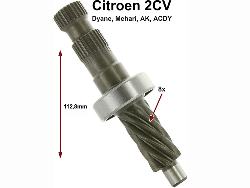 Lenkritzel 8 Zähne, incl. Lager, für Citroen 2CV. Guter Nachbau! Die passende Führungsbuchse unten (10mm Innendurchmesser) hat unsere Nr. 12232