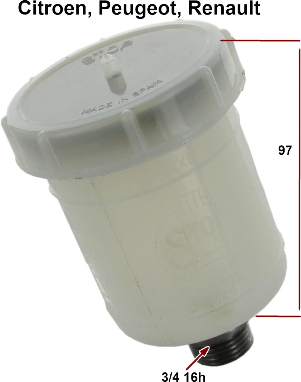 Bremsflüssigkeitsbehälter mit Verschlussdeckel, für das Bremssystem DOT. Passend für Citroen 2CV bis Baujahr 1963. Peugeot 202, 203, 403, 404