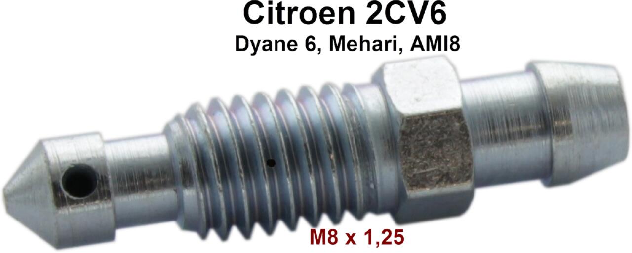 Entlüfterschraube M8x1,25, für den Bremssattel. Passend für Citroen 2CV, Dyane, Ami8.