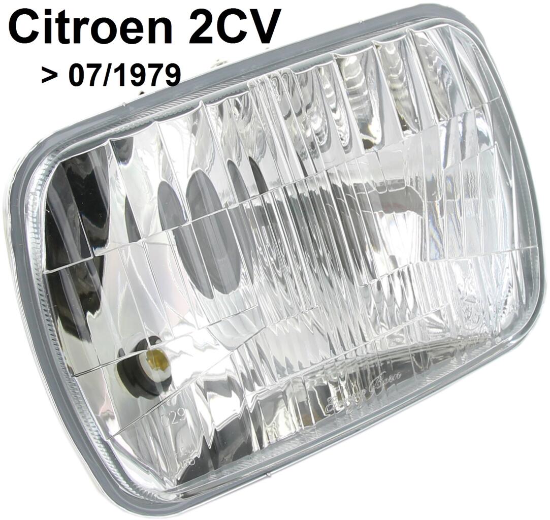 Scheinwerfereinsatz eckig, für Scheinwerfergehäuse aus Metall. Passend für Citroen 2CV mit eckigen Scheinwerfer, bis Baujahr 07/1979. Bilux