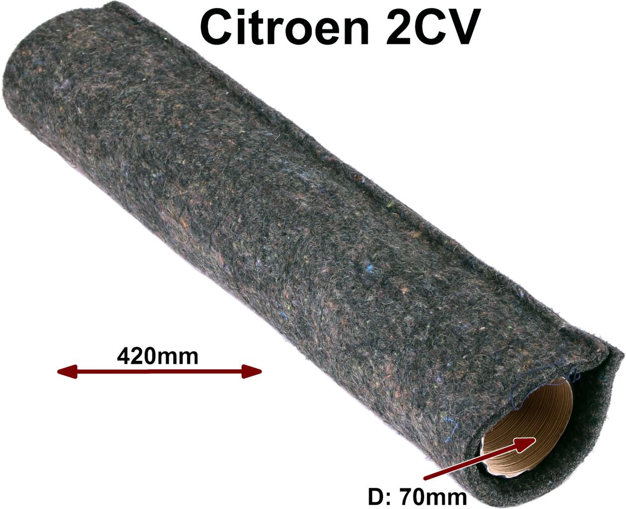 Heizschlauch aus Filz, für Citroen 2CV aus den fünfziger Jahren. Günstiger, aber optisch nicht originaler Nachbau. Durchmesser: 70mm. Länge: