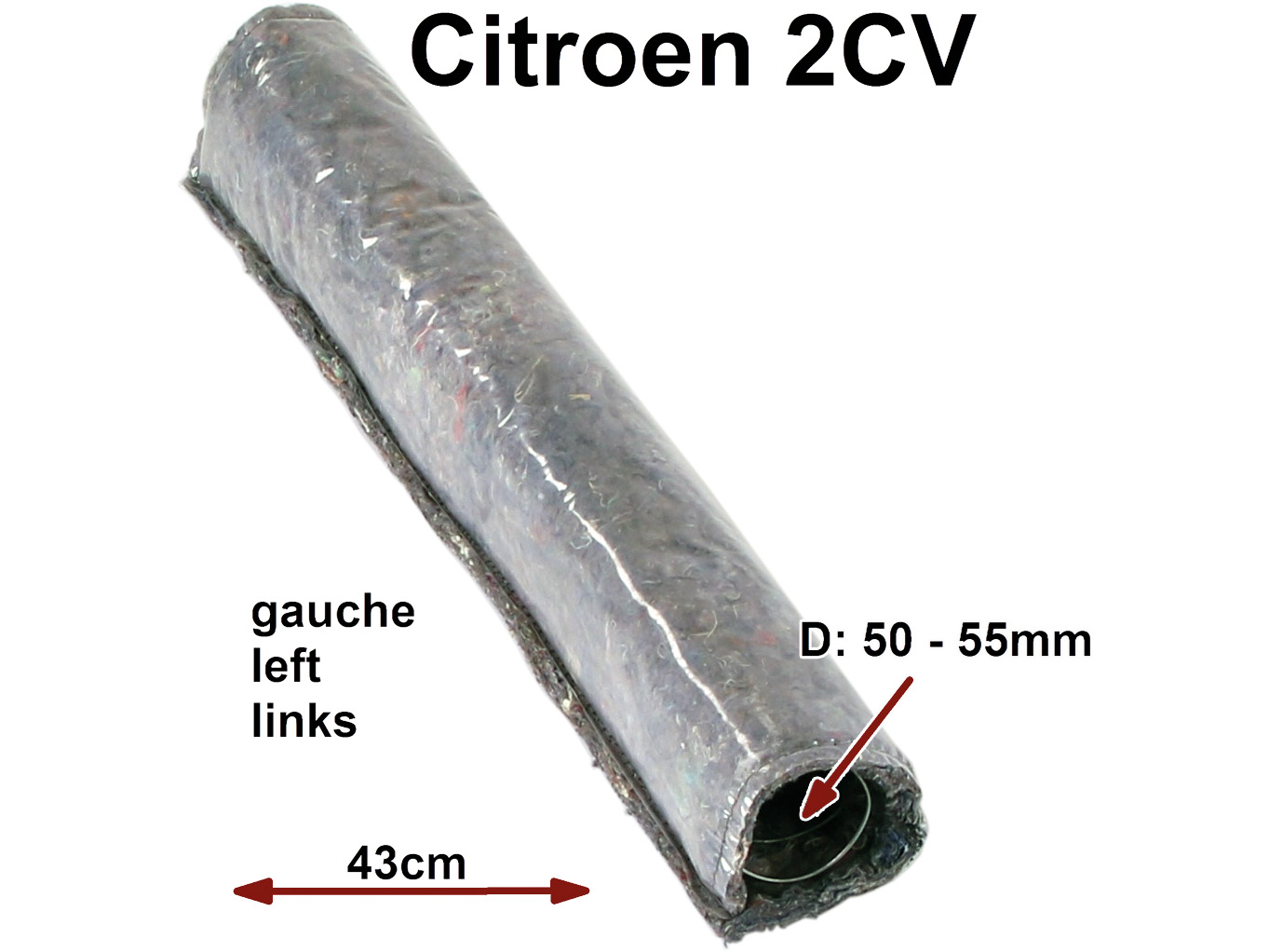 Heizschlauch aus Filz, links. Passend für Citroen 2CV aus den fünfziger Jahren. Guter Nachbau. Länge ca. 43cm.