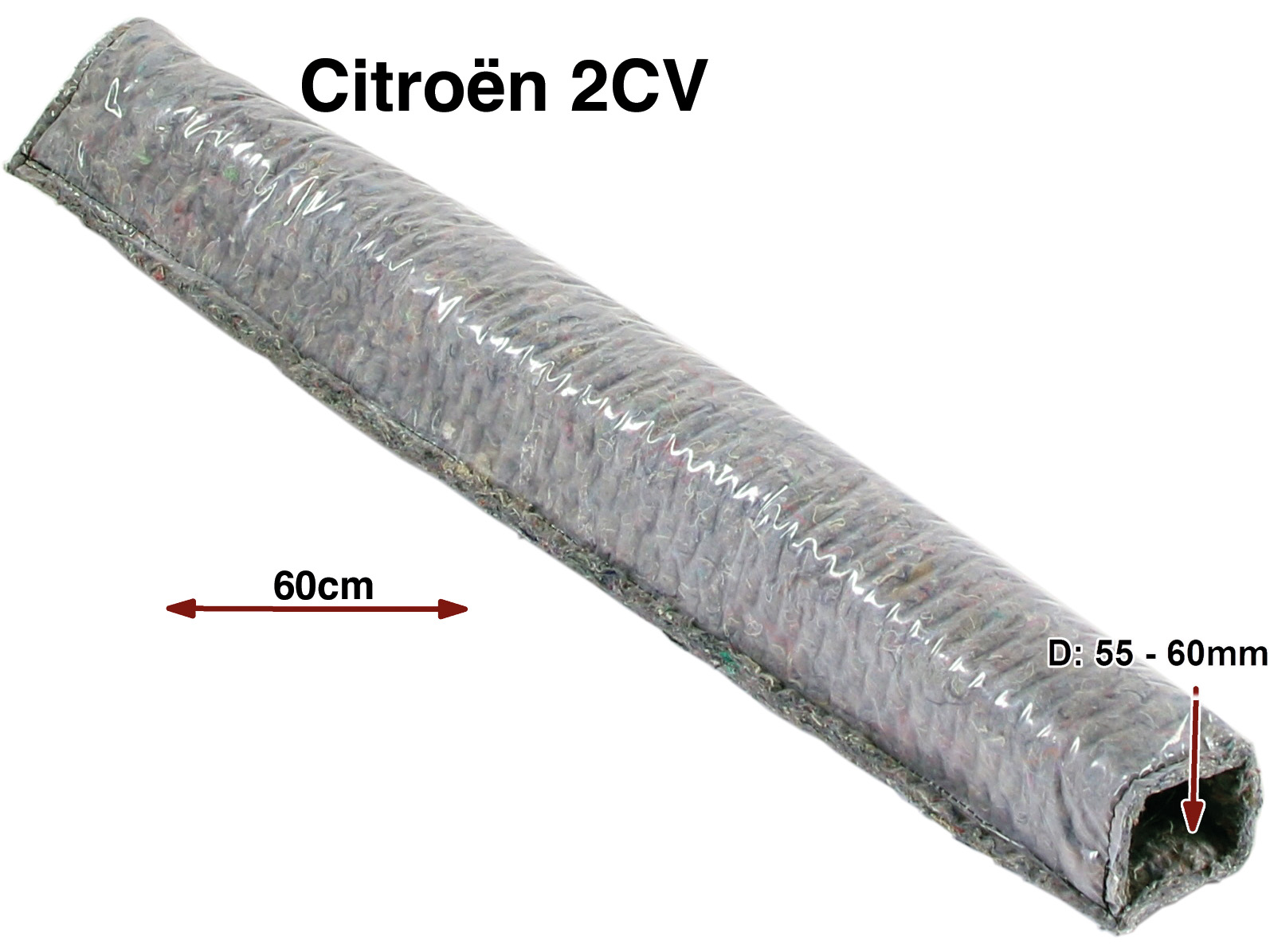 Heizschlauch aus Filz, mit Metallspirale. Passend für Citroen 2CV. Ca. 60cm lang, 55-60mm Innendurchmesser.