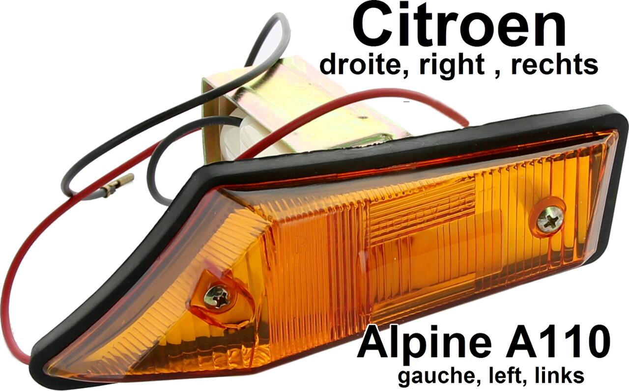 Blinker komplett vorne rechts, orange. Passend für Citroen Dyane, Acadyane, Mehari. Renault Alpine 110 links.
