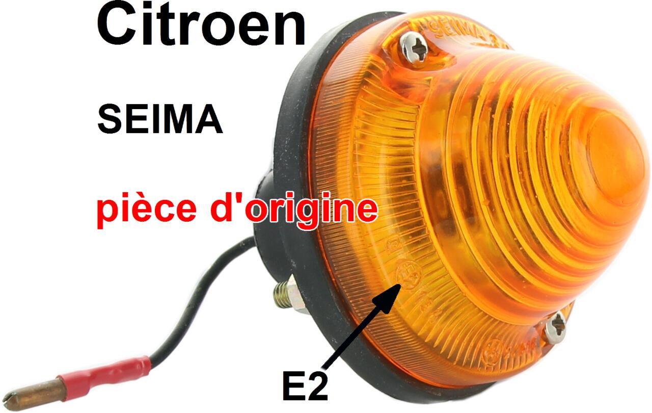 Blinker komplett (orange), original Seima 3054. 3055 (kein Nachbau, mit Prüfzeichen). Metallsockel + Metallfassung! Das Glas hat 68,5mm Durchmesser