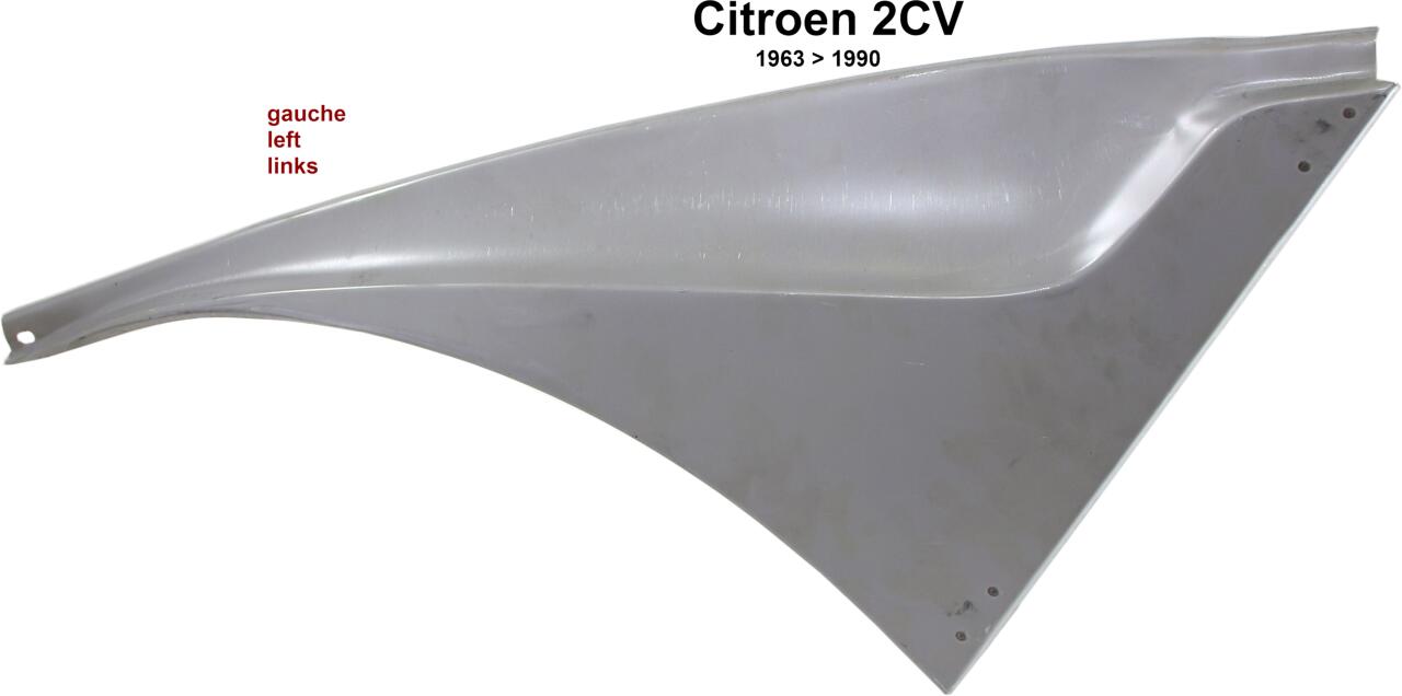 2CV, Haubenwange links für Citroen 2CV. (angeschraubtes Blech zwischen Kotflügel und Motorhaube). Guter Nachbau aus der EU.
