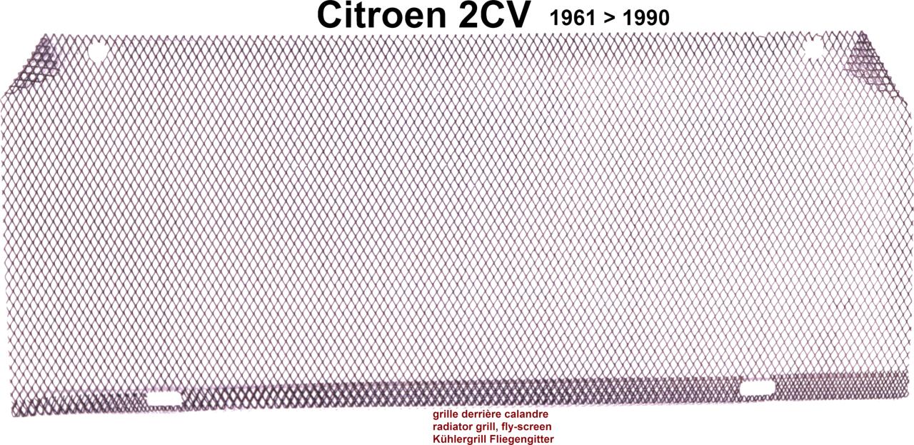 2CV, Kühlergrill, Fliegengitter in der Motorhaube, für Citroen 2CV ab Baujahr 1961. Einfacher Nachbau. Das Gitter muss lackiert werden. (Rostschutz)