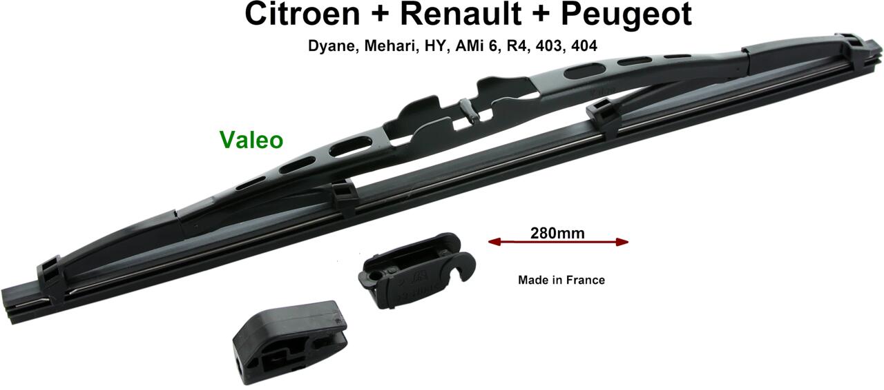 Wischerblatt - Scheibenwischer gefedert, per Stück. Passend für Citroen Dyane + ACDY, AMI6, Mehari, HY. Renault R4, Rodeo. Peugeot 403 + 404