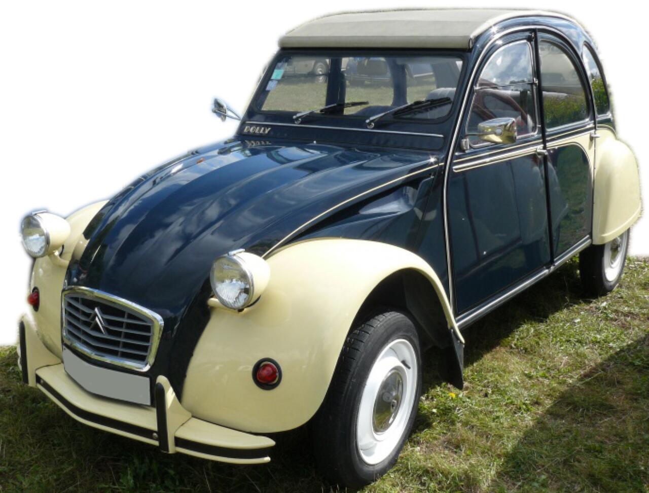 Dolly Klebesatz blau-elfenbein ( Bleu Nuit ELK + Jaune Rialto EAA). Passend für Citroen 2CV. 3 Serie: Produktionszeit: März 1986.