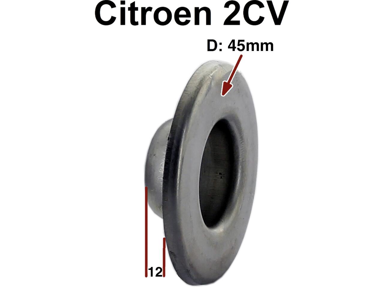 2CV, Kofferraumklappe, Chromrosette unter dem Kofferraumgriff, letzte Ausführung. Aussendurchmesser: ca. 45mm. Tiefe: ca. 12mm