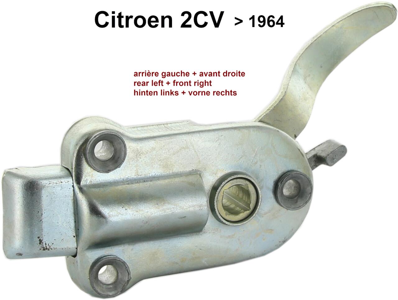 2CV alt, Türschloss hinten links + vorne rechts passend. (Verrieglung innen). Passend für Citroen 2CV, bis Baujahr 12/1964. Or.Nr. A861-5B