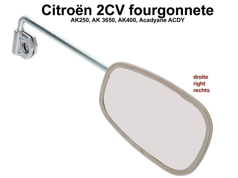 AK400/ACDY, Spiegel rechts, Nachbau. Das Spiegelgehäuse ist grau lackiert und nicht verchromt!