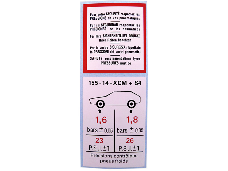 Aufkleber Luftdruck, 4 sprachig, für Mehari 4x4