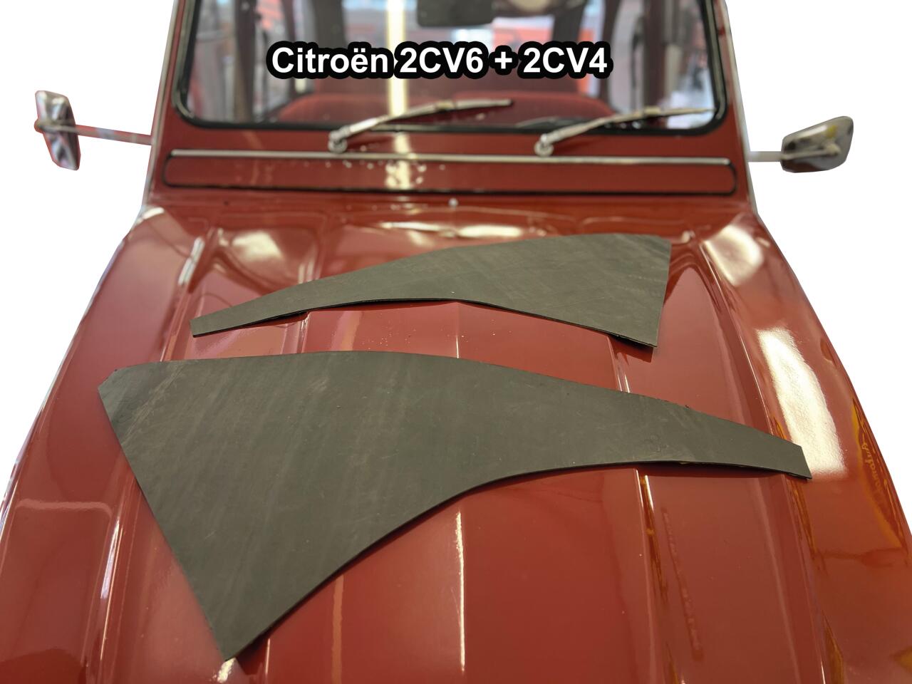 2CV, Dämmung für die Haubenwangen (1 Set = links + rechts). Passend für Citroen 2CV6 + 2CV4