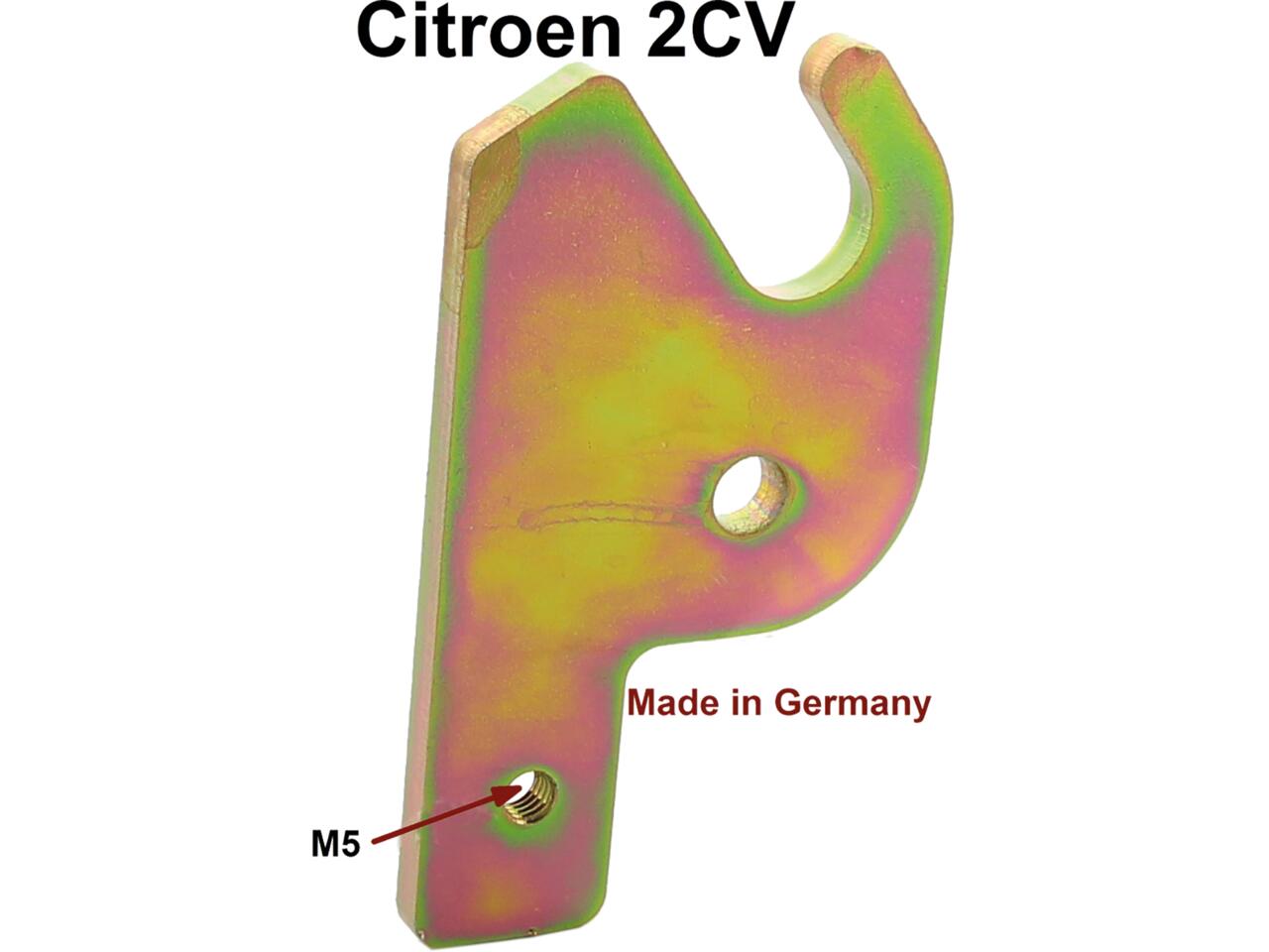 Rolldachbefestigungsplatte aus Metall im Kofferraum, für Citroen 2CV. Die Metallplatte ist links und rechts in einen kleinen Halter geschoben