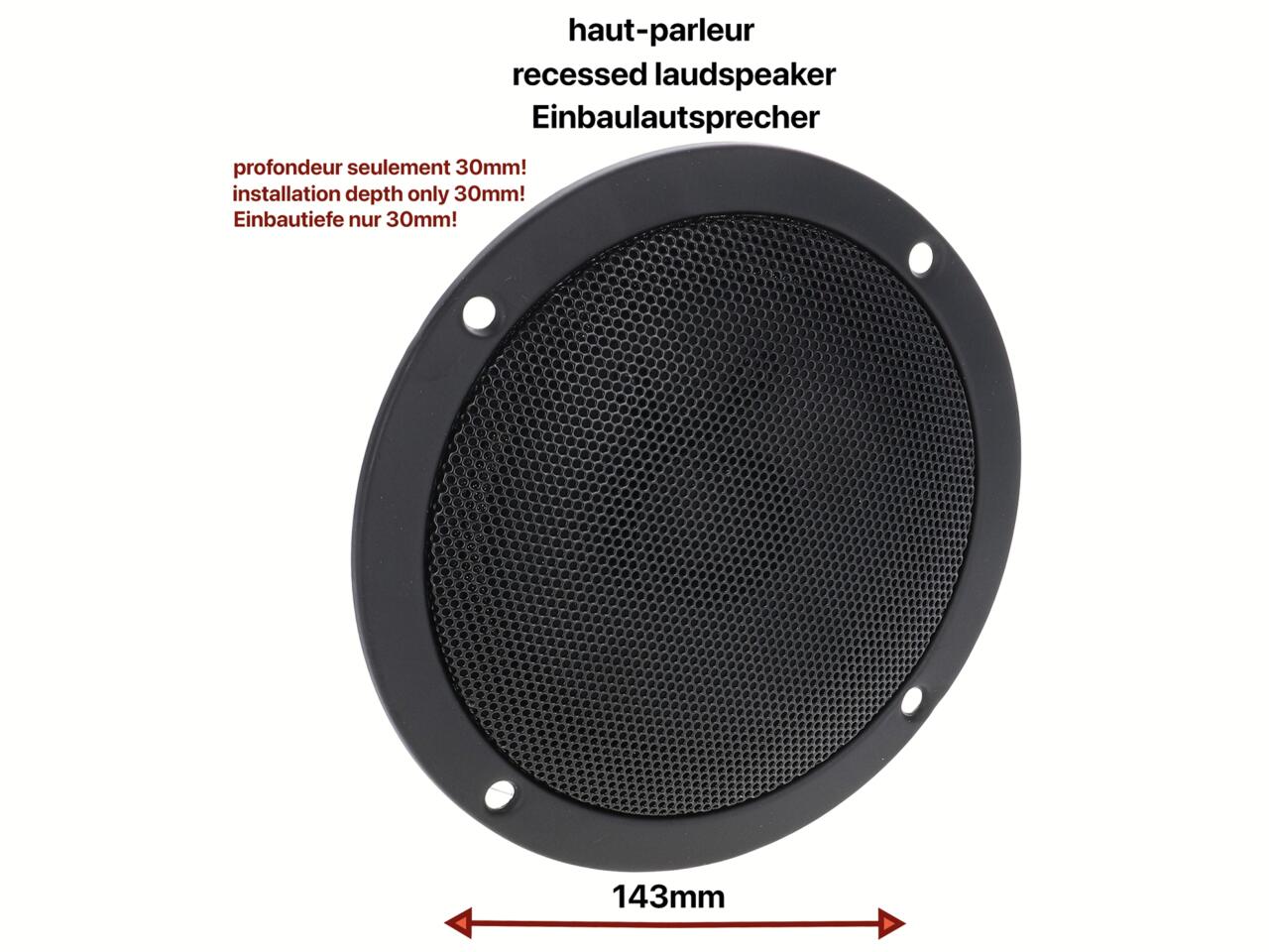 Einbaulautsprecher, sehr flache Bauhöhe (Lieferumfang: 1 Stück). Einbautiefe nur 30mm! Durchmesser 143mm. 40 Watt. 4 Ohm