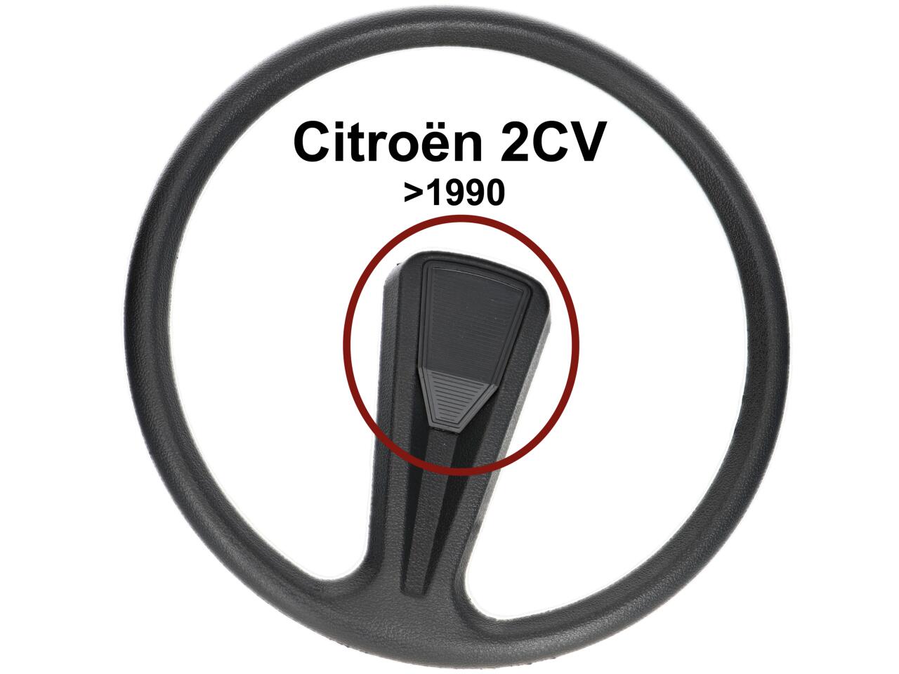 Lenkradnabenabdeckung aus Kunststoff (wie original), für 1 Speichen Lenkrad. Farbe: schwarz. Passend für Citroen 2CV, verbaut bis 1990.