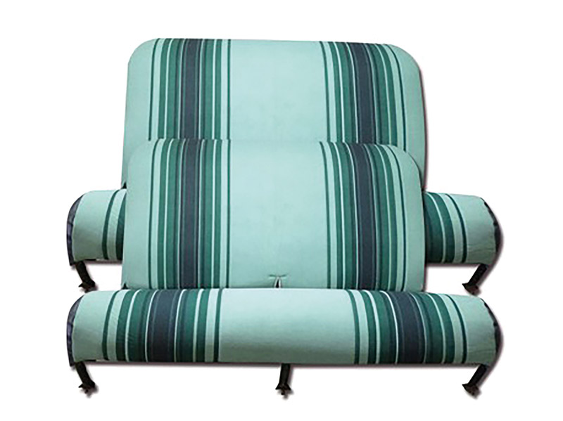 Sitzbankbezug 2CV, für 1 Sitzbank vorne + 1 Sitzbank hinten. Stoff Raye Vert, in den Farben hellgrün-dunkelgrün